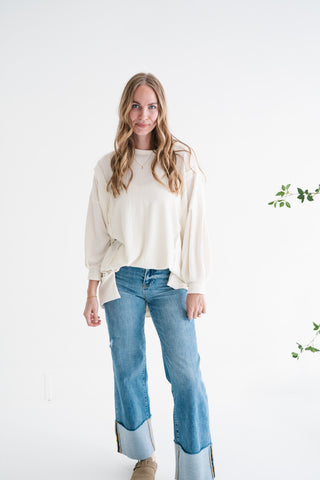 Northern Ribbed Oversized Long Sleeve Top - Off White