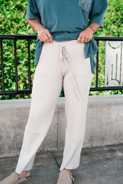 Comfort Breeze Ribbed Wide Leg Pant - Warm Grey