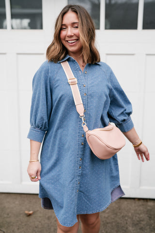 Stillwater Polka Dot Denim Shirt Dress