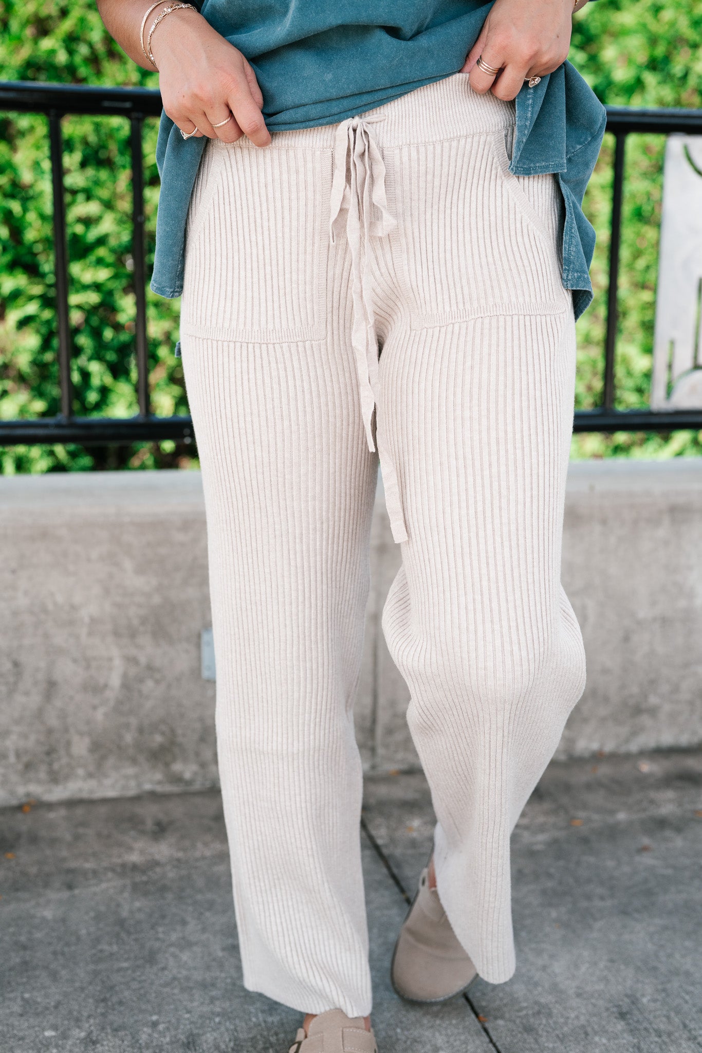 Comfort Breeze Ribbed Wide Leg Pant - Warm Grey