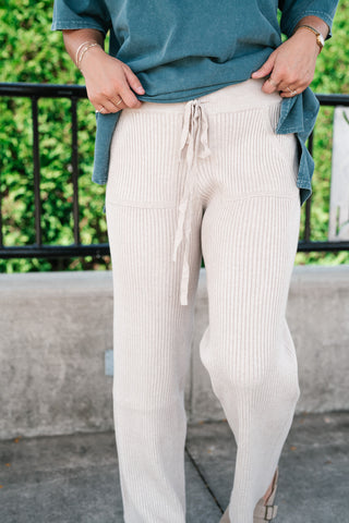 Comfort Breeze Ribbed Wide Leg Pant - Warm Grey