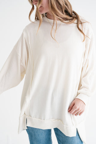 Northern Ribbed Oversized Long Sleeve Top - Off White