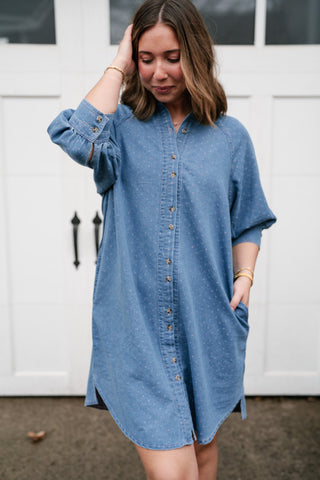 Stillwater Polka Dot Denim Shirt Dress Washed Denim / Small
