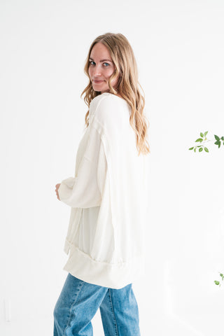 Northern Ribbed Oversized Long Sleeve Top - Off White