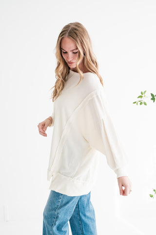 Northern Ribbed Oversized Long Sleeve Top - Off White