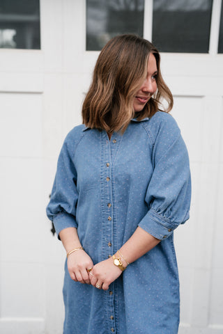 Stillwater Polka Dot Denim Shirt Dress