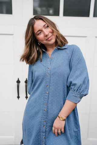 Stillwater Polka Dot Denim Shirt Dress