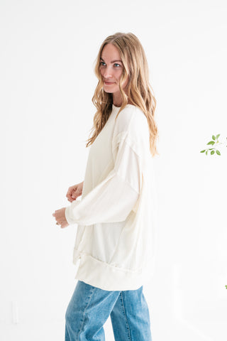 Northern Ribbed Oversized Long Sleeve Top - Off White
