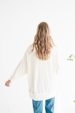 Northern Ribbed Oversized Long Sleeve Top - Off White