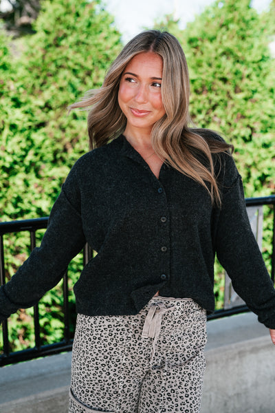 Charcoal Cozy Knit Sweater Cardi