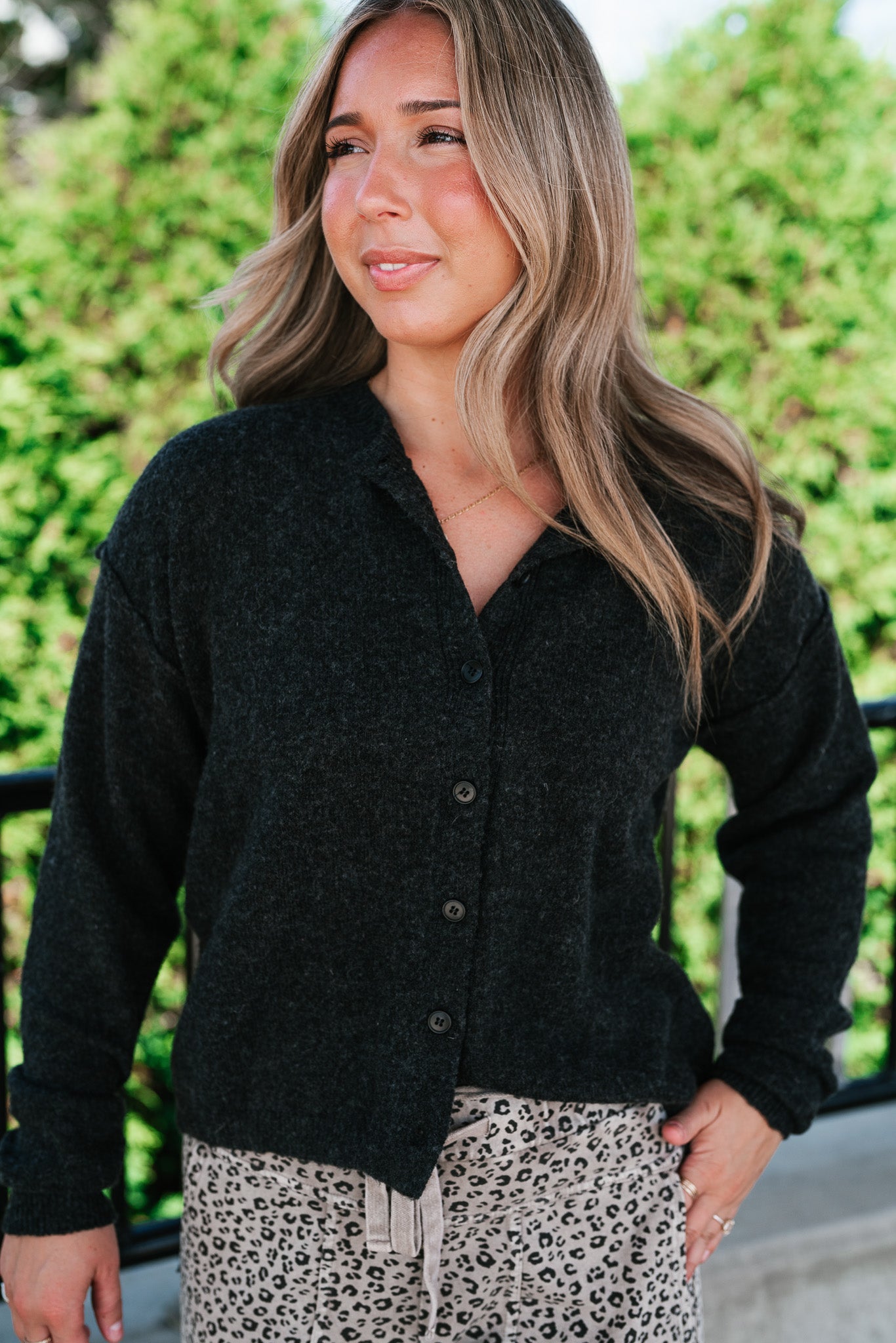 Charcoal Cozy Knit Sweater Cardi