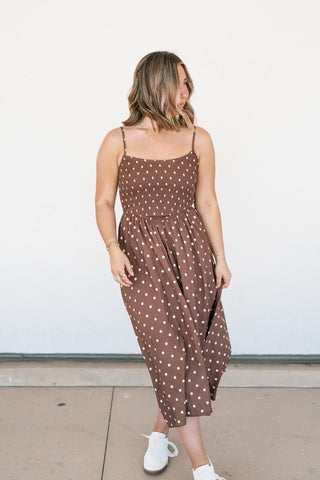 Sweet Spot Basque Waist Midi Dress - Brown