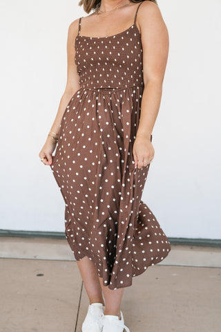 Sweet Spot Basque Waist Midi Dress - Brown
