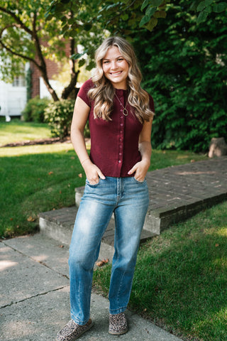 Next in Line Ribbed Button Down Top