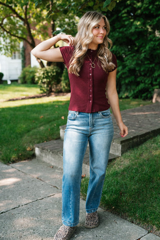 Next in Line Ribbed Button Down Top
