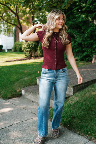 Next in Line Ribbed Button Down Top