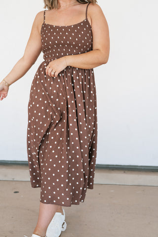 Sweet Spot Basque Waist Midi Dress - Brown