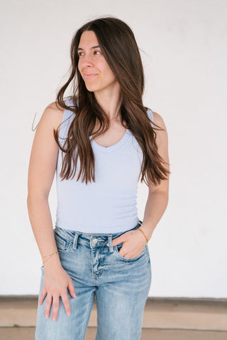 Refined Basics Ribbed Top - Sky Blue