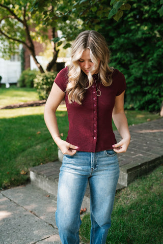 Next in Line Ribbed Button Down Top