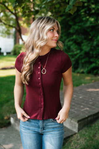 Next in Line Ribbed Button Down Top