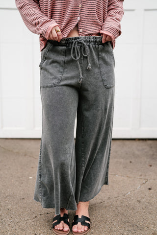 Can't Be Matched Mineral Wash Wide Leg Pants - Faded Black