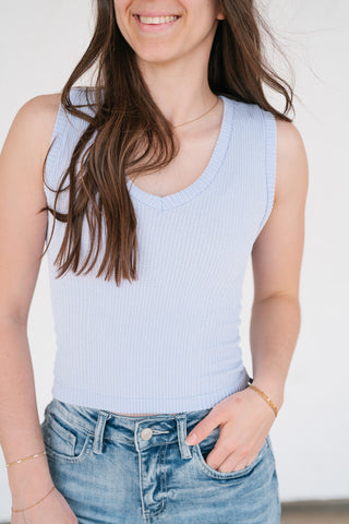 Refined Basics Ribbed Top - Sky Blue