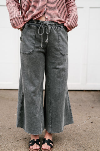 Can't Be Matched Mineral Wash Wide Leg Pants - Faded Black