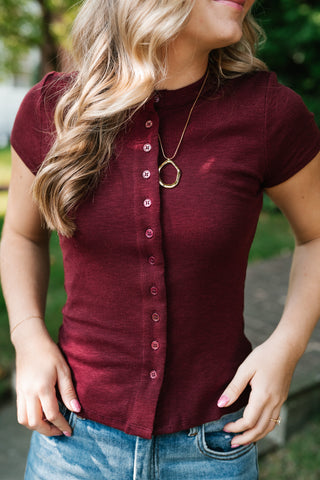 Next in Line Ribbed Button Down Top
