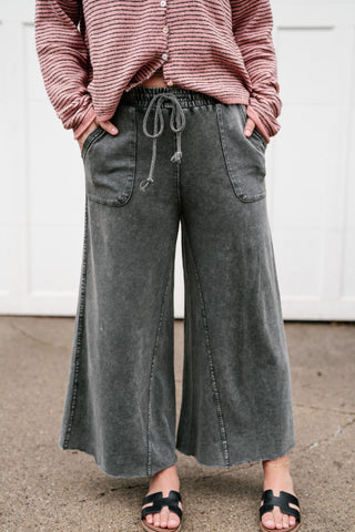 Can't Be Matched Mineral Wash Wide Leg Pants - Faded Black