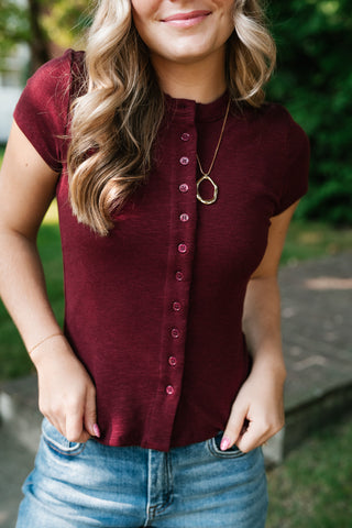 Next in Line Ribbed Button Down Top