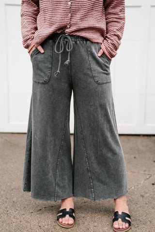 Can't Be Matched Mineral Wash Wide Leg Pants - Faded Black