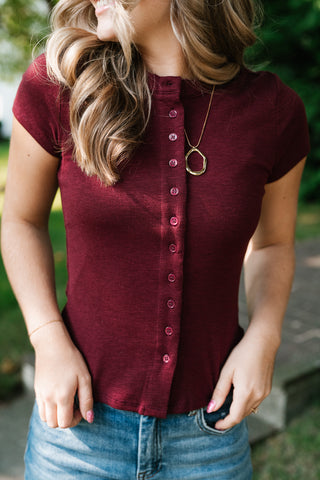 Next in Line Ribbed Button Down Top