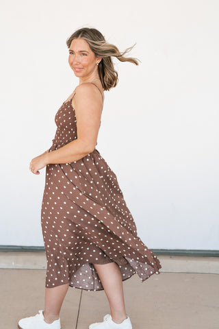 Sweet Spot Basque Waist Midi Dress - Brown