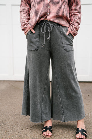 Can't Be Matched Mineral Wash Wide Leg Pants - Faded Black