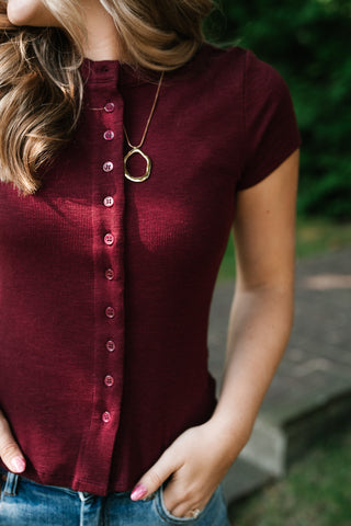 Next in Line Ribbed Button Down Top