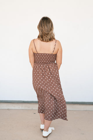 Sweet Spot Basque Waist Midi Dress - Brown