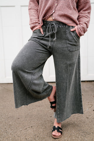 Can't Be Matched Mineral Wash Wide Leg Pants - Faded Black