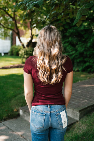 Next in Line Ribbed Button Down Top