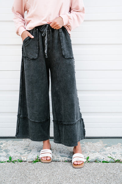 Can't Compete Mineral Wash Wide Leg Pants - Black