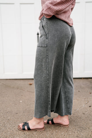 Can't Be Matched Mineral Wash Wide Leg Pants - Faded Black