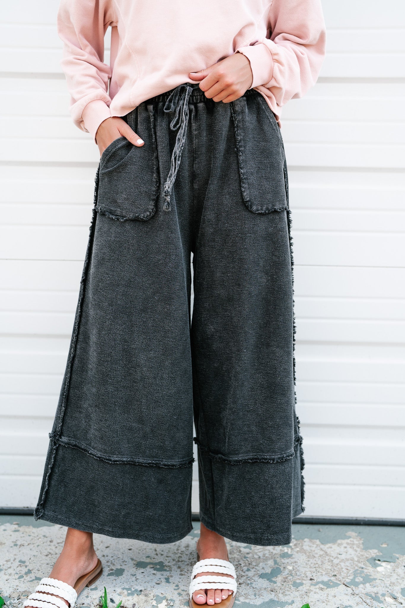 Can't Compete Mineral Wash Wide Leg Pants - Black