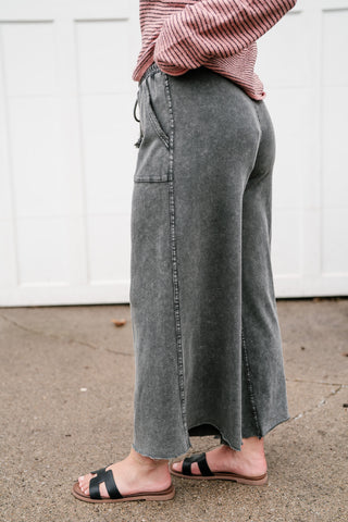 Can't Be Matched Mineral Wash Wide Leg Pants - Faded Black