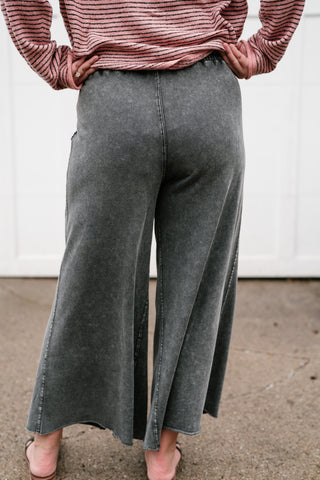 Can't Be Matched Mineral Wash Wide Leg Pants - Faded Black