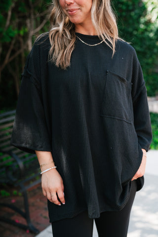 Forever Ideal Ribbed Top - Black