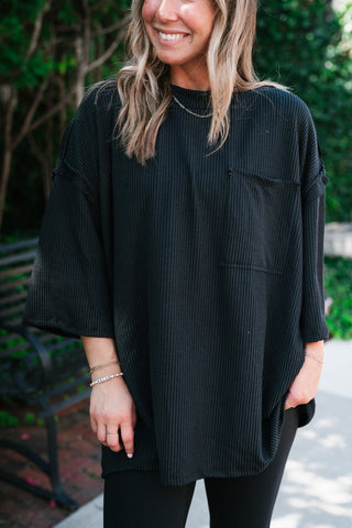 Forever Ideal Ribbed Top - Black
