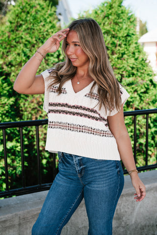 Paisley Knit Sweater Vest - Oatmeal