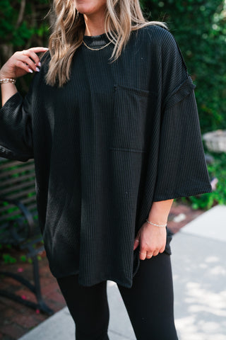 Forever Ideal Ribbed Top - Black