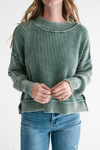 Winter Moss Ribbed Knit Cozy Sweater
