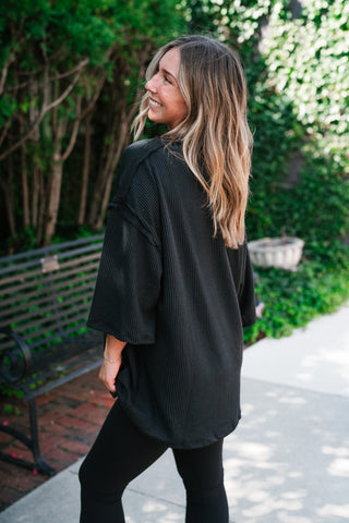 Forever Ideal Ribbed Top - Black