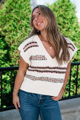 Paisley Knit Sweater Vest - Oatmeal